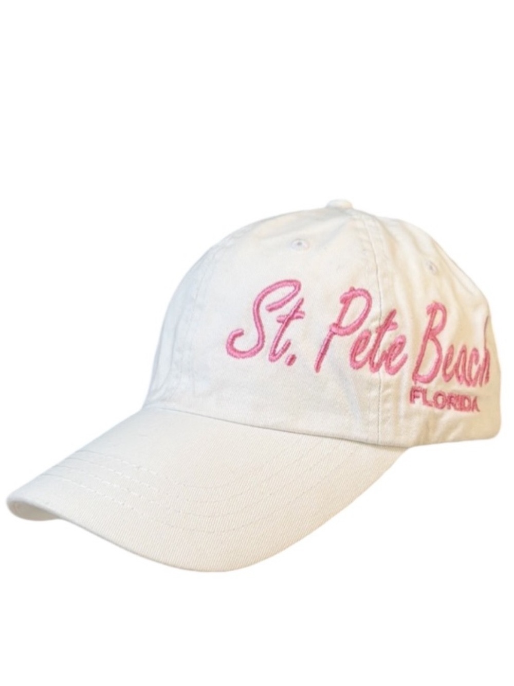 St. Pete Beach white pink embroidered souvenir adjustable baseball cap one size
